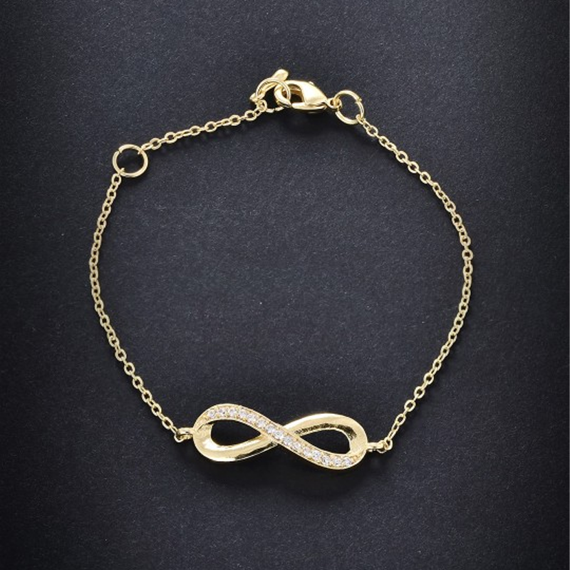 Women Gold-Toned & White Brass Crystals Handcrafted Gold-Plated Link Bracelet