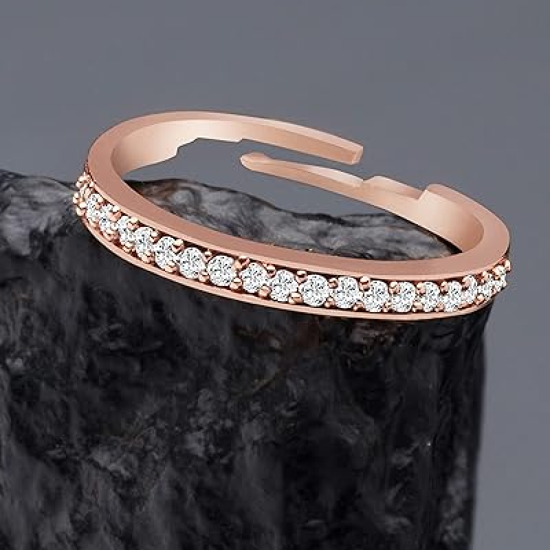 Rose Gold Cubic Zirconia Contemporary Brass Sleek Adjustable Ring