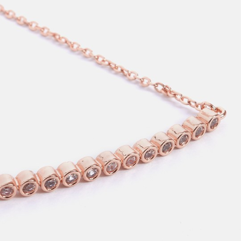 Women Rose Gold & White Brass Crystals Handcrafted Rose Gold-Plated Link Bracelet