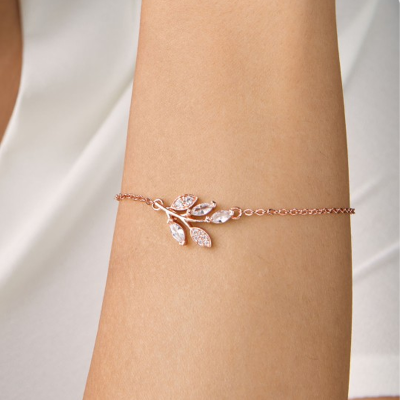 Women Rose Gold-Toned & White Crystal Studded Marquise Vine Bracelet